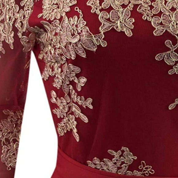 🆕⭐ Wine red gold lace off shoulder jumpsuit - Picture 6 of 9